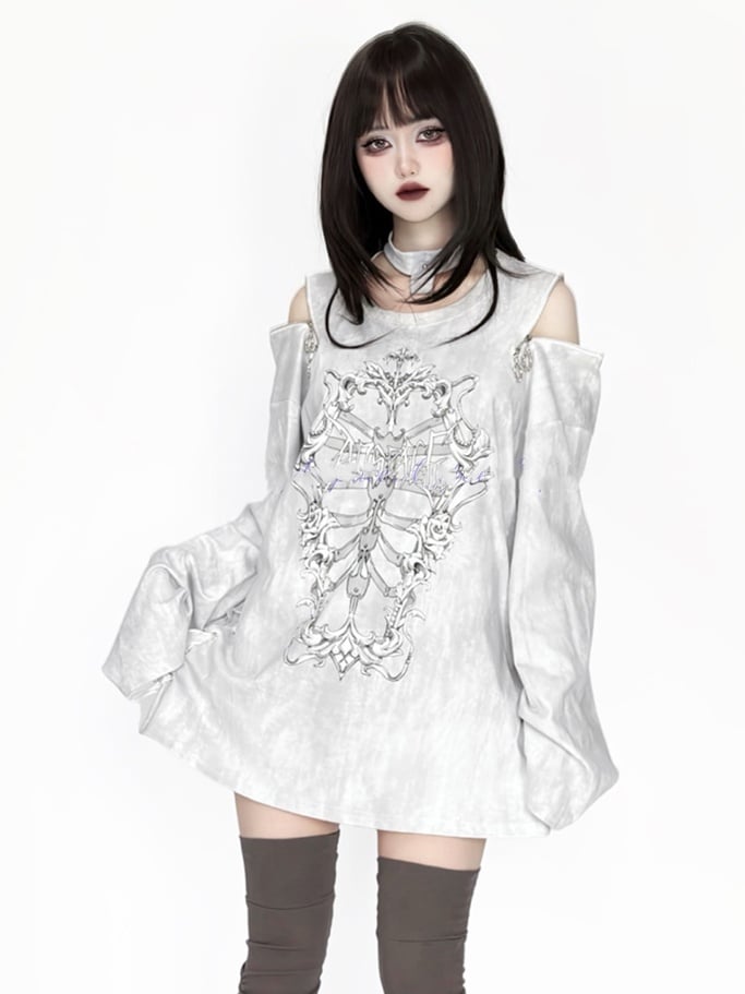 And Halter Rib Top Print Tie-dye Distressed Coffin Zip-shoulder Chain White Convertible With