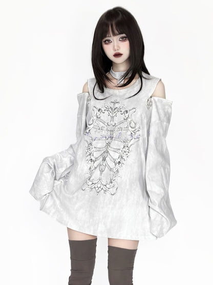 And Halter Rib Top Print Tie-dye Distressed Coffin Zip-shoulder Chain White Convertible With