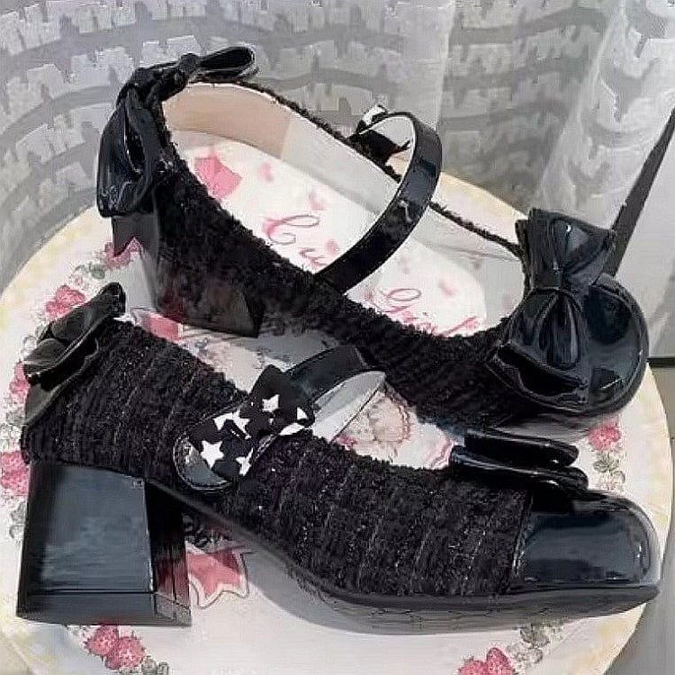 Black Bowknot Round Toe 5.5CM Block Heel Lolita Mary Janes