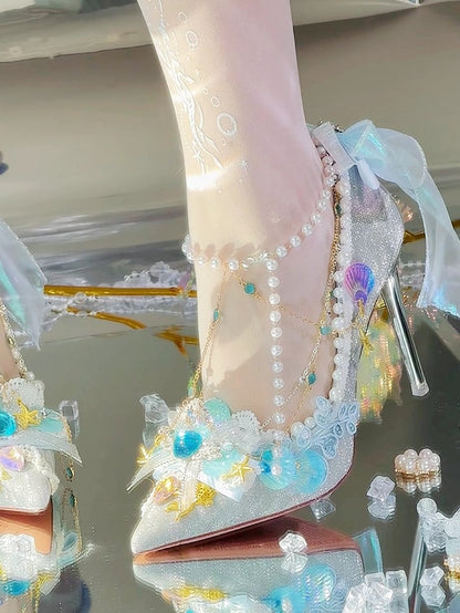 7.5CM/10.5CM Silver Rhinestone Decorated High Beaded And Heels Toe Details Conch Pointed