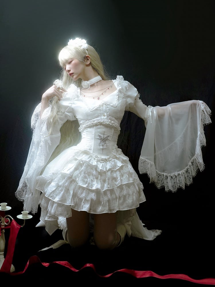 Chain Gothic Lolita Cross White Blouse Sleeves with Detachable Bell
