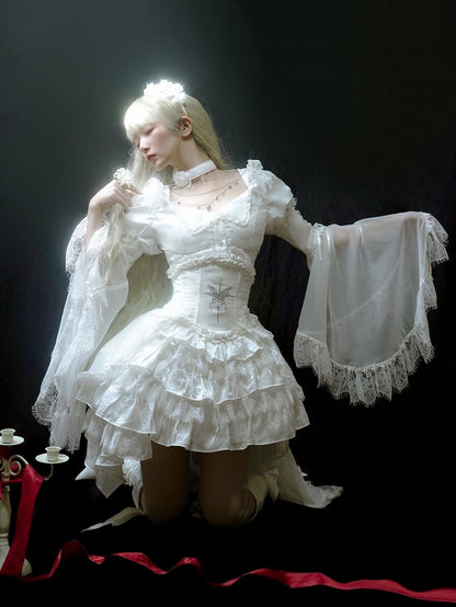 Chain Gothic Lolita Cross White Blouse Sleeves with Detachable Bell