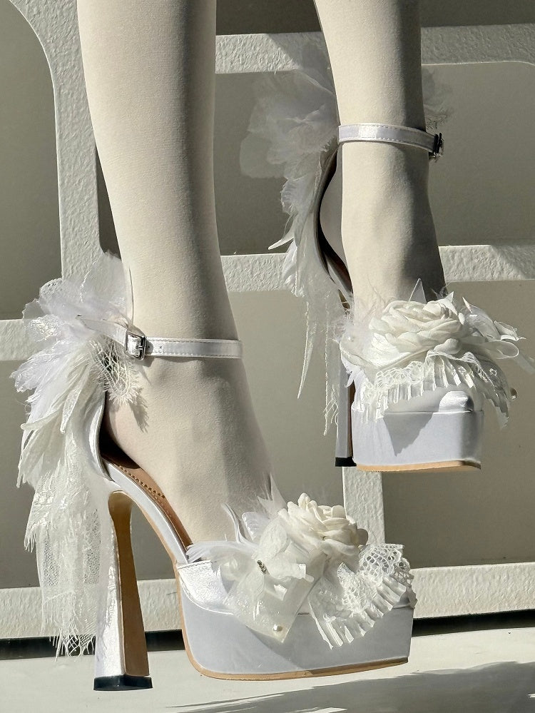 Bow with Goth Platform Elegant White at Shoes High-heel Top