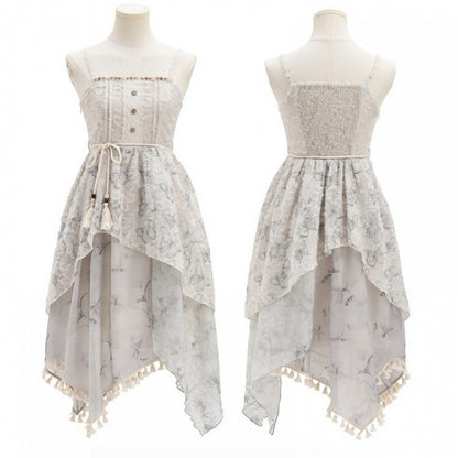 Kei Asymmetrisches Mori Cheongsam mit Quaste und Jacquard-Saum im Slip-Kleid-Stil Grau