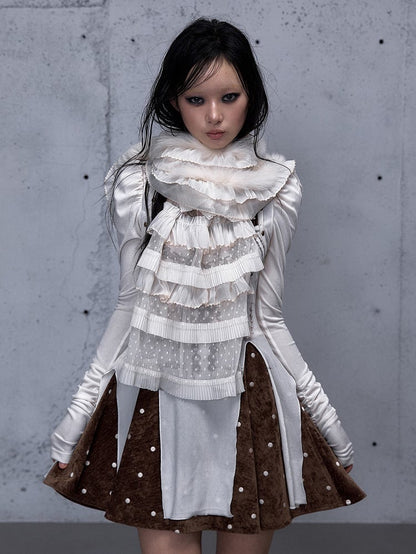 Polka-dot Plush Scarf Punk with Apricot Design Vintage Pattern