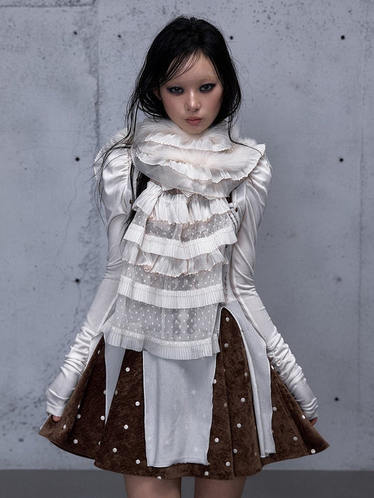 Polka-dot Plush Scarf Punk with Apricot Design Vintage Pattern