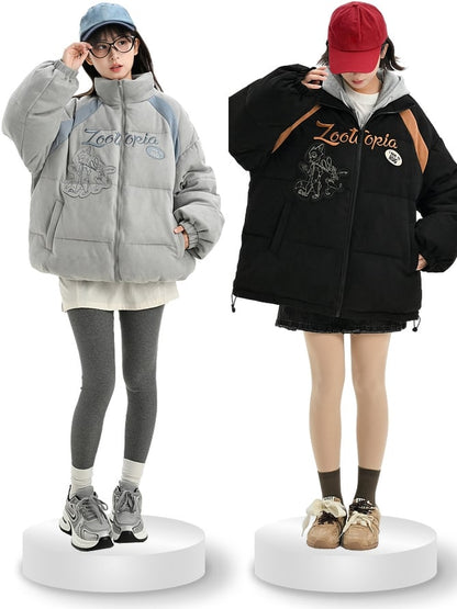 Zootopia Judy and Nick Applique Grey Puffer Jacket