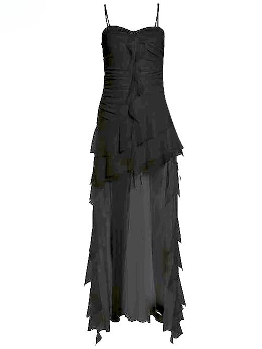 High-low Edge Glamorous Black Design Bittersweet Double Cami Ruffle Dress Detail