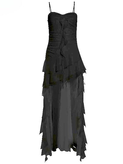 High-low Edge Glamorous Black Design Bittersweet Double Cami Ruffle Dress Detail