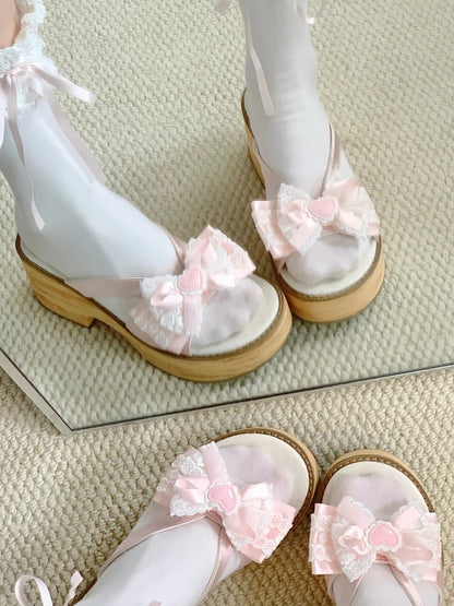 Slippers Pink Lolita Wa Heart with Applique
