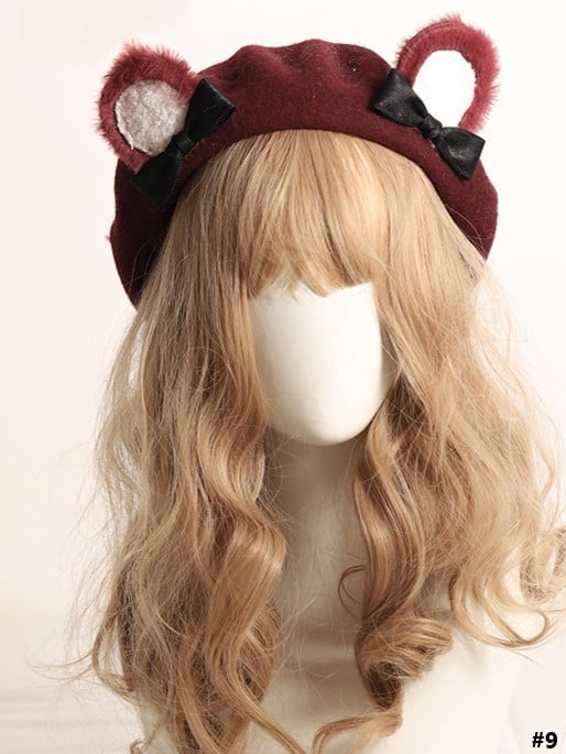 20 Color Options Sweet Lolita Plush Bear Ear Bowknot Beret
