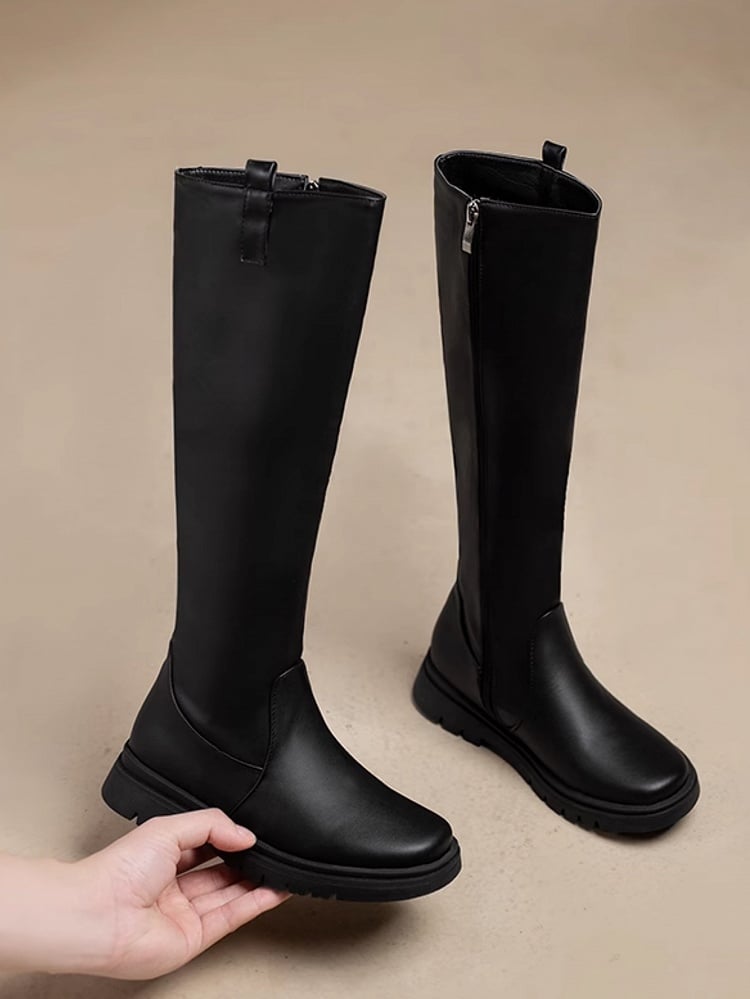 Schwarze Winterstiefel mit Reißverschluss, Verschlussdesign, innen normal/dick, kniehoch