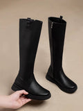 Schwarze Winterstiefel mit Reißverschluss, Verschlussdesign, innen normal/dick, kniehoch