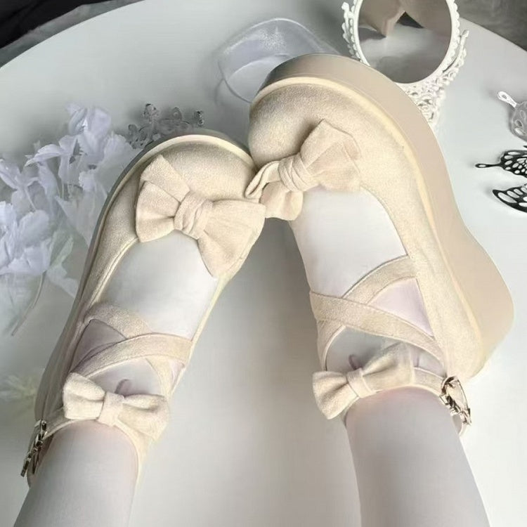 Shoes Bow Sweet Lolita Platform Fastener Heart with Off-white Decor