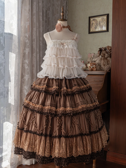 Skirt Teddy Details Embroidery Pink Coffee Fashion House Lolita