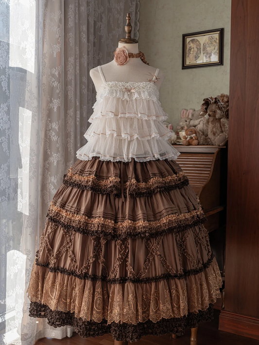 スカート テディ ディテール 刺繍 ピンク コーヒー ファッション ハウス ロリータ