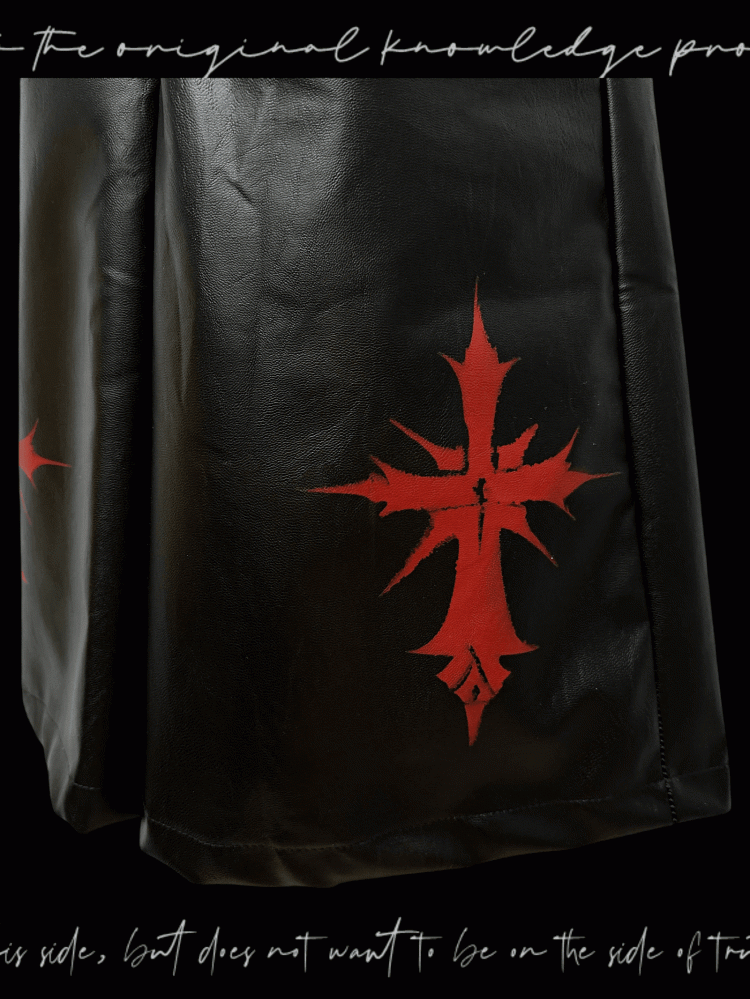 Cross Y2K Red Black PU Studded Glamorous Pattern Wide-Leg Pants