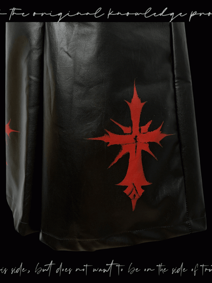 Cross Y2K Red Black PU Studded Glamorous Pattern Wide-Leg Pants