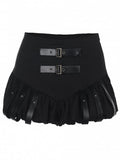 Metal PU Black Halloween Zipper Skirt with Straps Adjustable Buckle Studded Side Gothic