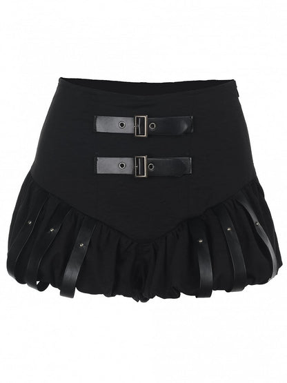 Metal PU Black Halloween Zipper Skirt with Straps Adjustable Buckle Studded Side Gothic