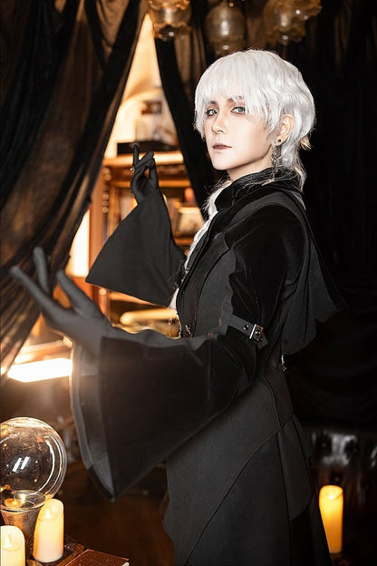 and Gothic Ouji Detachable Black Hood Irregular with Sleeves Coat Train Trumpet Lolita Trench