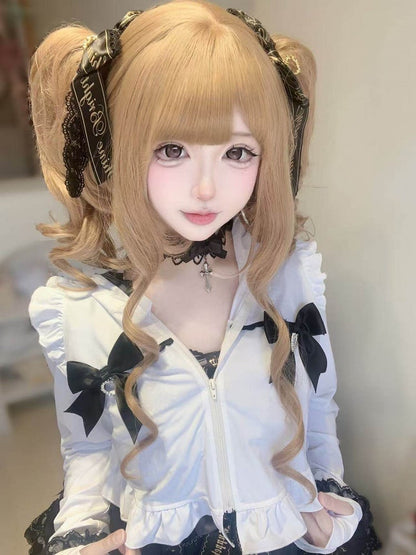 White Kitty-Ear Hooded Cropped Jacket with Lace - Bunny Rush