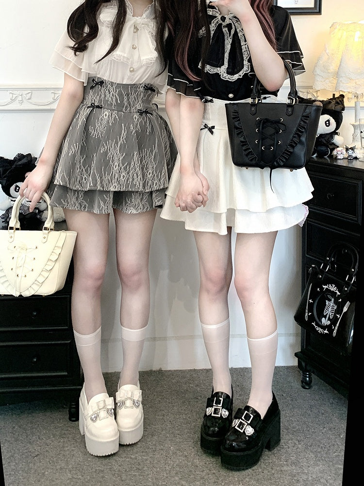 レースネックライン ジライ ブラック/ピンク/ホワイト ショールブラウス kei セルフタイ ボウトリム シフォン