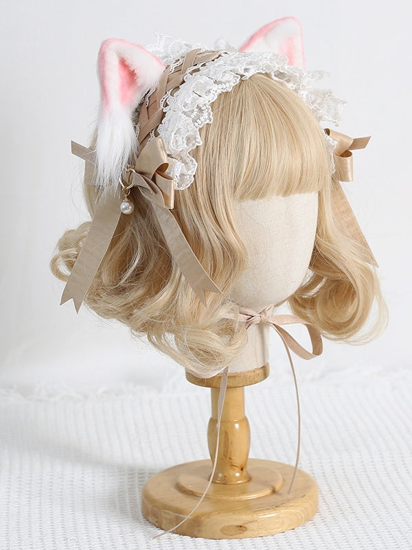 5 Lolita Hairband Bowknot Ears Pink With Cat Detachable Cute Lace Colors