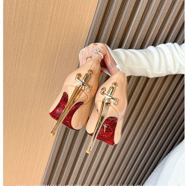 Gold Scepter 8cm Stiletto Heels – Patent Leather Pointed Toe Wide Size Pumps | LilyVow