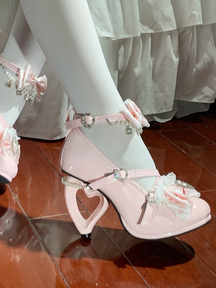 Heart-shaped Hime-Kei with High Heels Heel Pink
