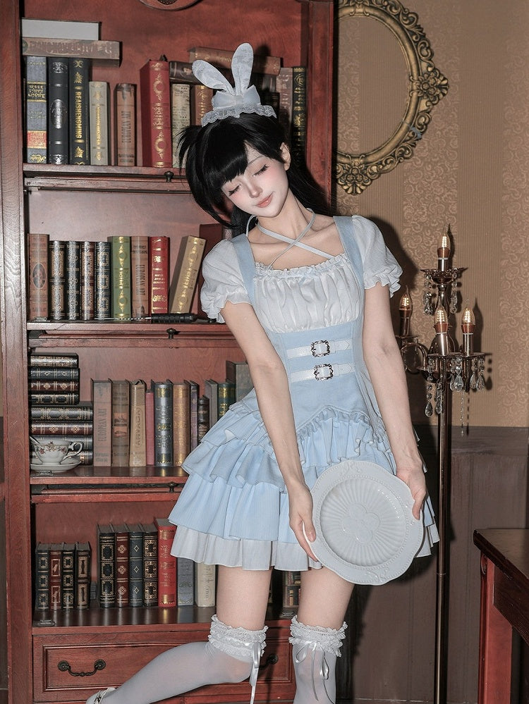 Lace Bow Rabbit Ear Mini Hat - Cute White - With PUJI