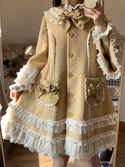 Ruffled Winter Bow Sweet with Accents Lolita Lace and Details Ginger Coat