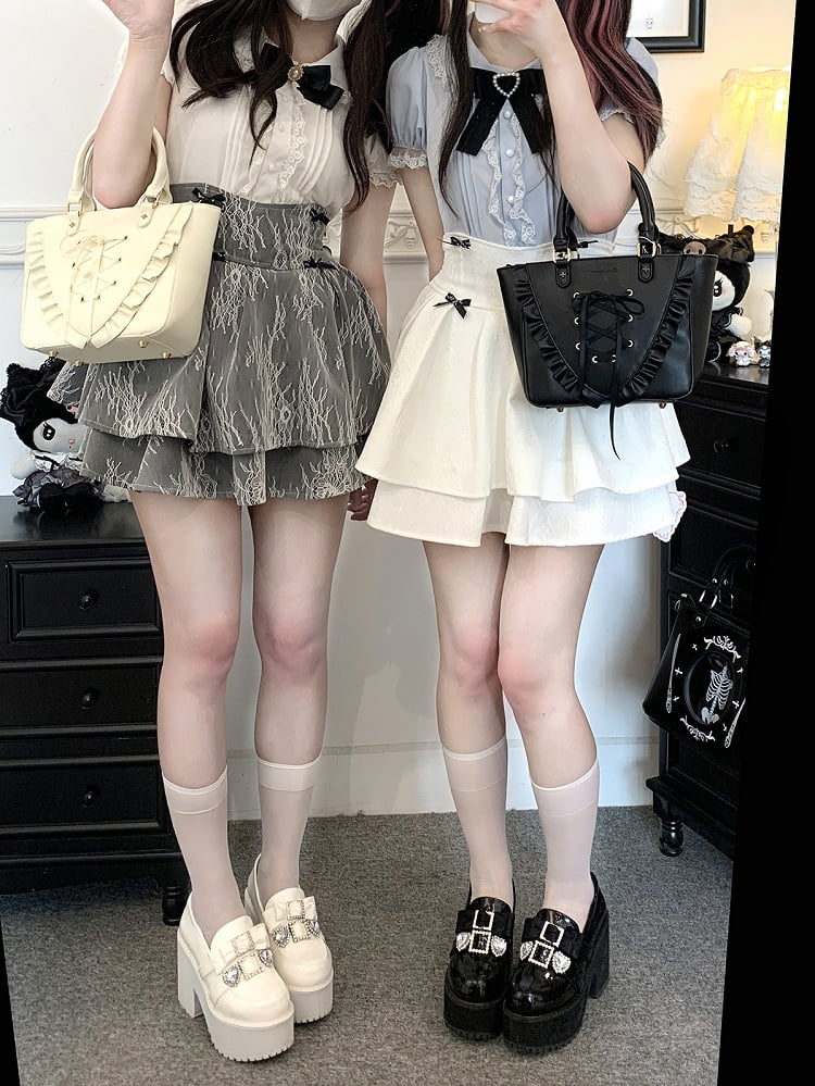 Kurzarmbluse Peter Pan Kragen Jirai Kei Schwarz/Pink/Blau/Weiß