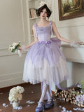 Lilafarbenes, schimmerndes Kleid mit Taillenbund JSK Lolita Basque mit Stäbchen