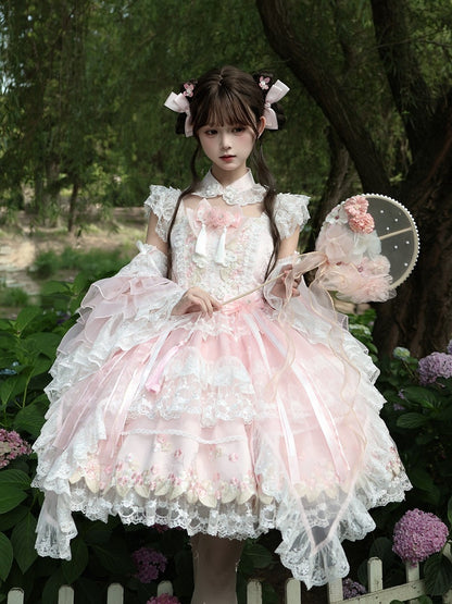 Chinoiserie Pink Lolita JSK with Lace, Choker & Full Set - White Sugar Girl