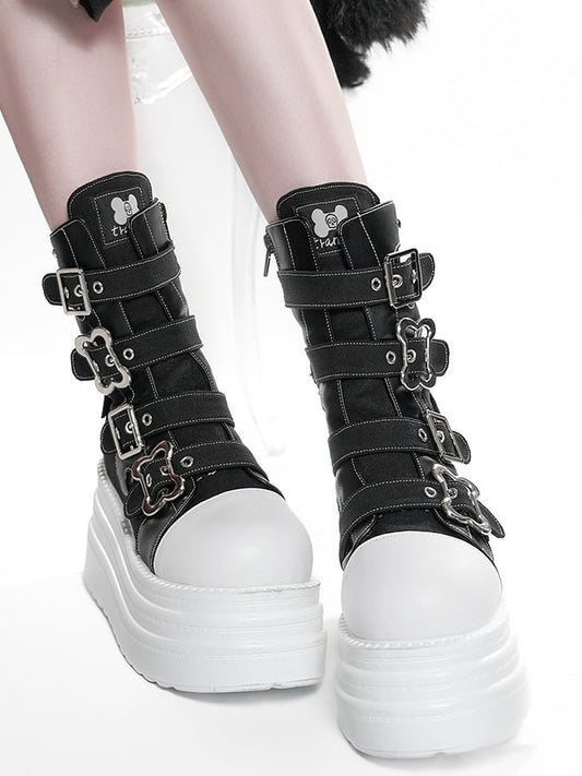 Punk Boots Bone Stud Platform Decor Embellishments Black All with -