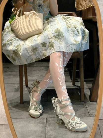 Light Green Sweet Lolita Round Toe Shoes with 8cm Bowknot High Heel - Aimee