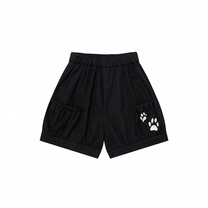 Elastic Waist Shorts Paw Embroidery Pink/Blue/Black Kitty