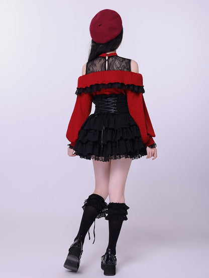 Adjustable Lace-Up Black Layered Skirt with High Waist - DevilInspired Exclusive Collection