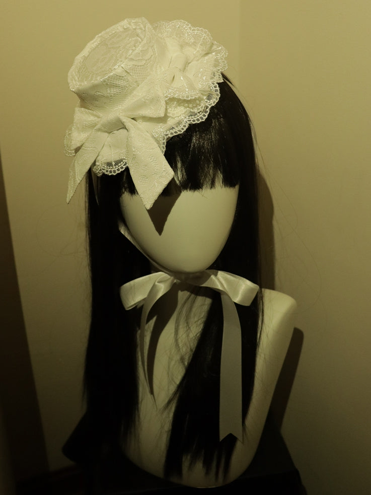 Trim Hat Bowknot Lace Details White Mini