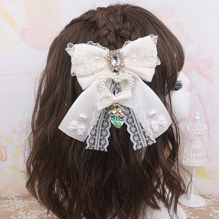 Large 4 Strawberry Options Color Bowknot Kei Charm Hairclip Heart Jirai