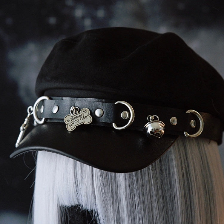 Baskenmütze, Kreuz, Hut und Details, Charme, Gothic, Knochen, schwarze Nieten