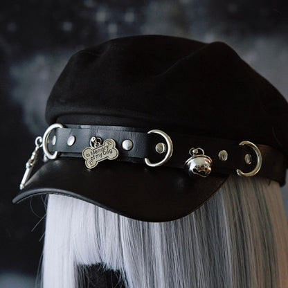 Beret Cross Hat And Details Charm Gothic Bone Black Studs