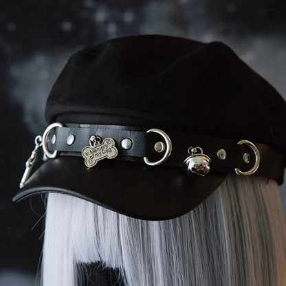 Studs Cross Beret And Bone Hat Black Gothic Details Charm