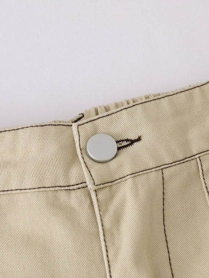 Khaki Cropped Cargo Shorts with Puppy Embroidery - Languid Park