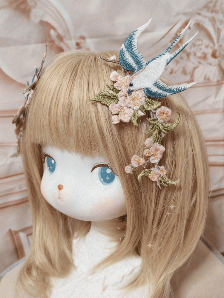 Lolita Hairclip Blossom Swallow Embroidered Plum