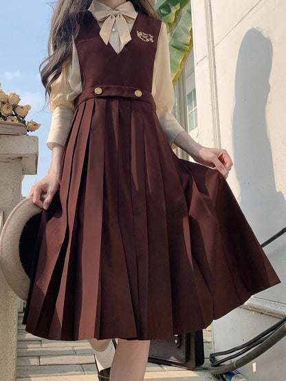 mit 70cm Braun/Stickerei High Waist Kellerfalten Overall Kleid 65 Taube