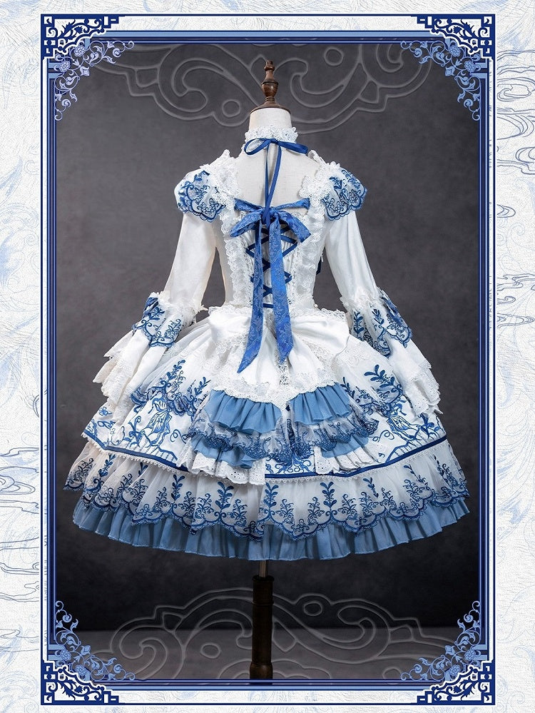Blue Floral Embroidered Lace Short Sleeve One-Piece - Bramble Rose