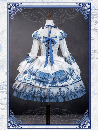 Blue Floral Embroidered Lace Short Sleeve One-Piece - Bramble Rose