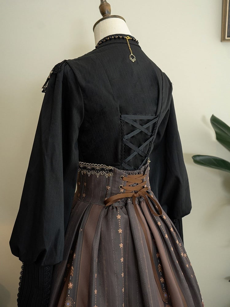 Back Gothic Lolita Blouse Collar with Lace-up Ruff Black